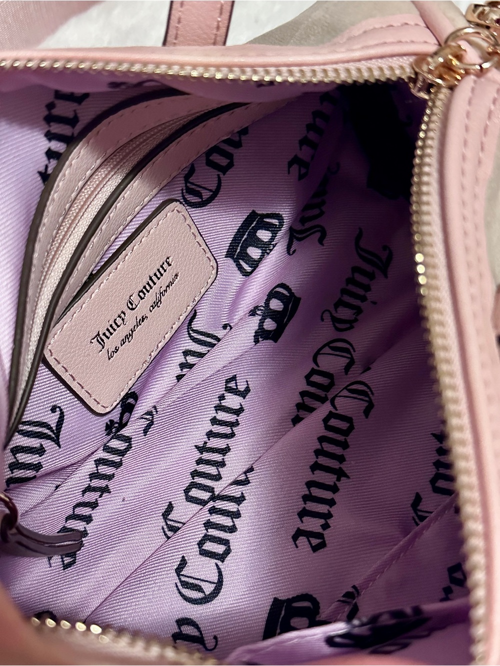 Juicy Couture Tan and Pink Velvet Barrel Bag with Plush Charm - Picture 12 of 12